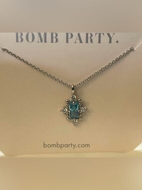 Bomb Party “Fierce in Sparkle” Aqua Topaz CZ Pendant Necklace | Rhodium Plated